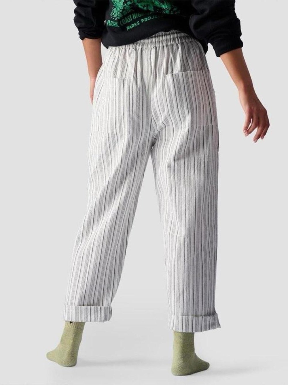 American Eagle Outfitters White and Gray Striped Cropped Pants